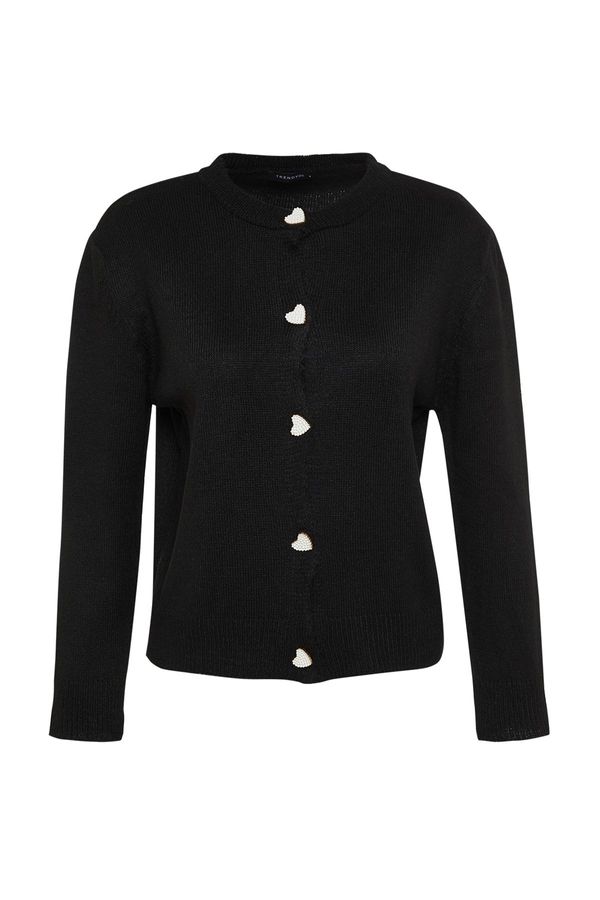 Trendyol Trendyol Black Soft Textured Knitwear Cardigan with Jeweled Buttons