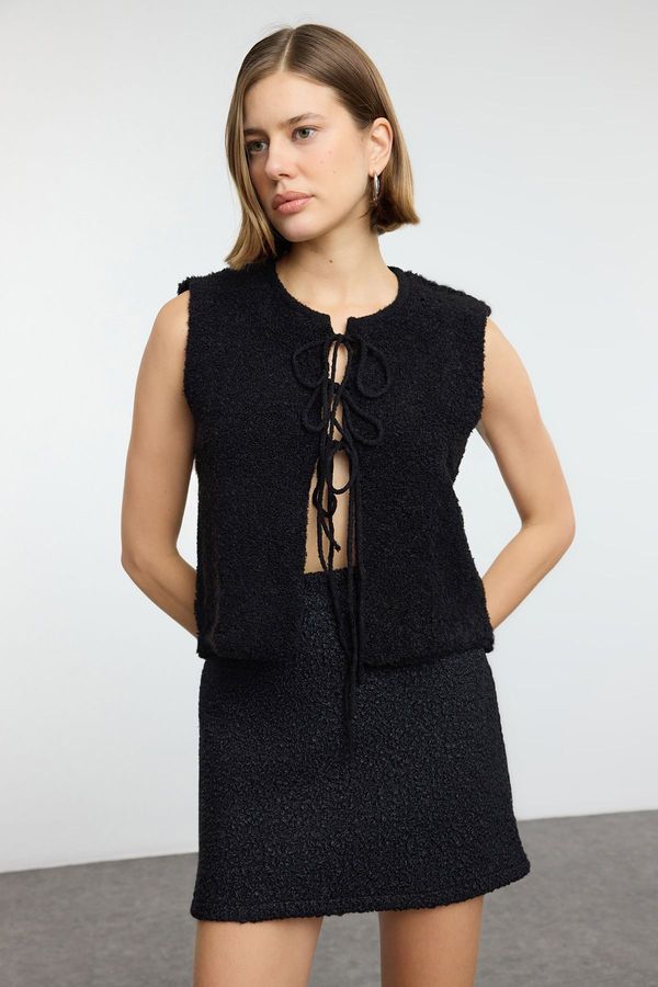 Trendyol Trendyol Black Soft Textured Ribbon/Bow Detailed Knit Vest