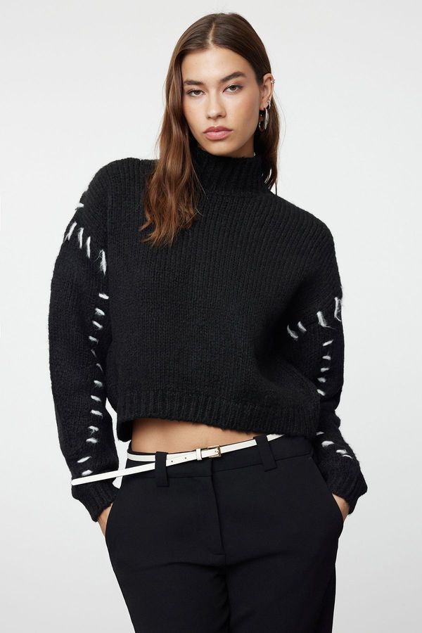 Trendyol Trendyol Black Soft Textured Yarn Detailed Knitwear Sweater