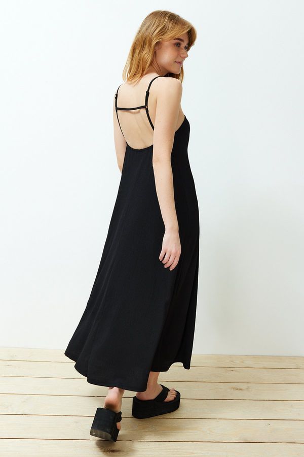 Trendyol Trendyol Black Square Collar A-Line Wrap/Textured Knitted Maxi Dress