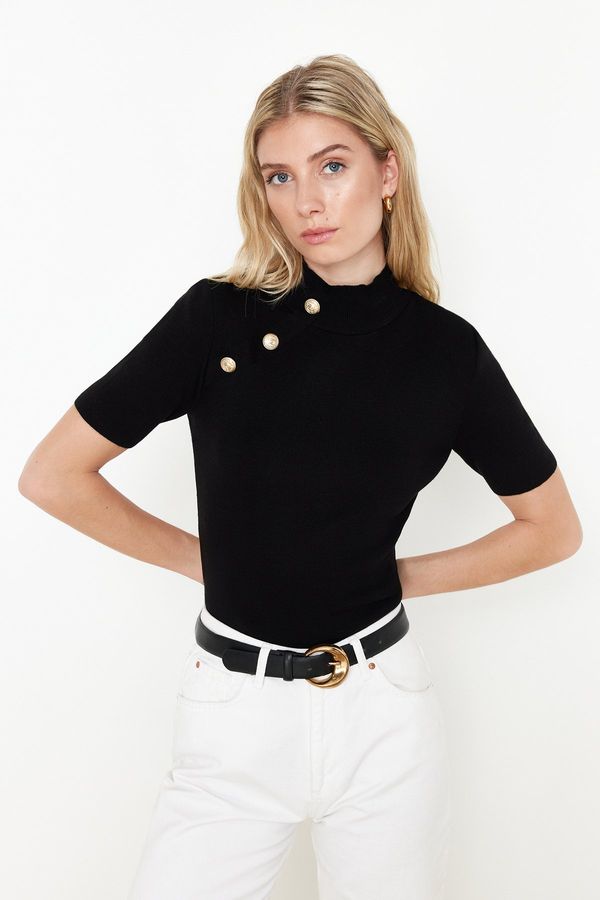 Trendyol Trendyol Black Stand Collar Button Detailed Knitwear T-Shirt Look Sweater