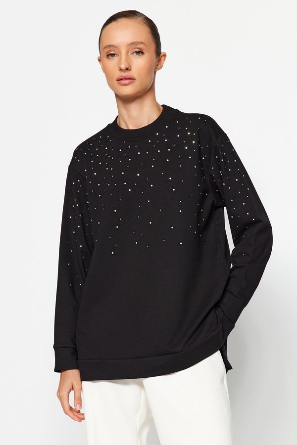 Trendyol Trendyol Black Stone Detailed Knitted Tunic with Side Slits