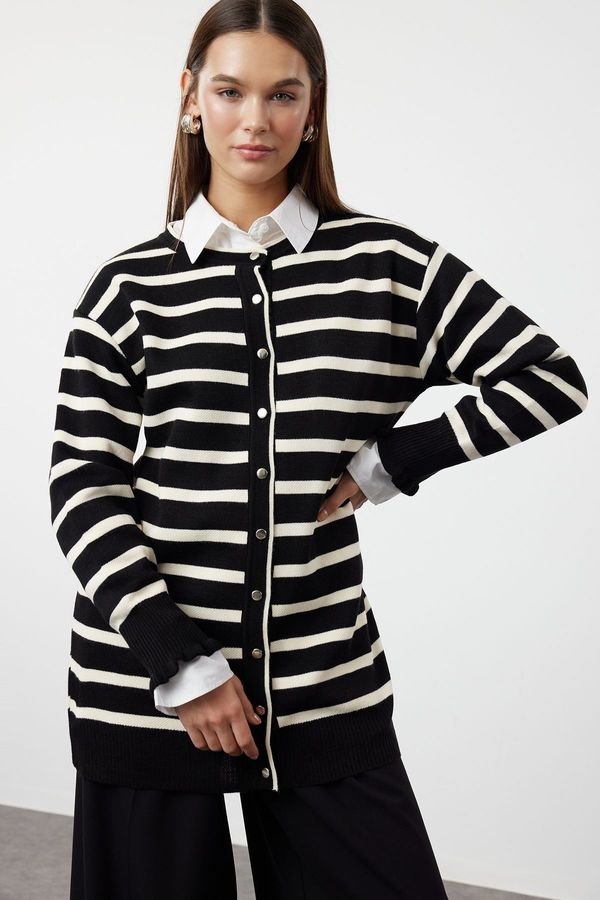 Trendyol Trendyol Black Stone Knitwear Striped Cardigan