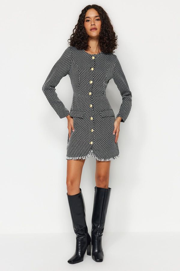 Trendyol Trendyol Black Straight Cut Buttoned Tweed Woven Jacket Dress