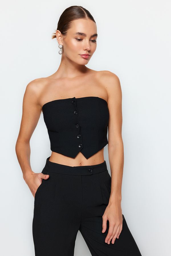 Trendyol Trendyol Black Strapless Button Detailed Woven Blouse