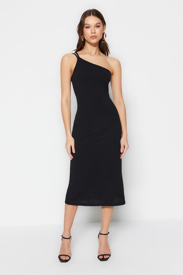 Trendyol Trendyol Black Strappy Midi Crepe Knitted Dress