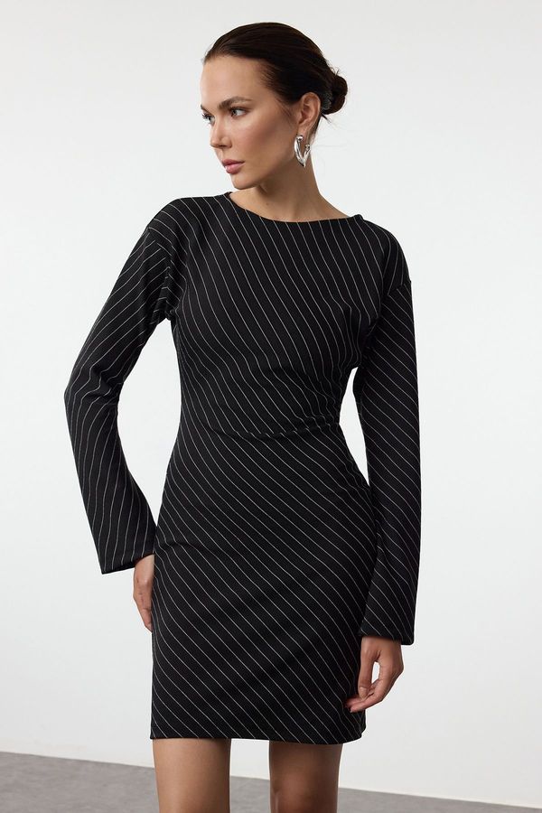 Trendyol Trendyol Black Striped Bodycone Gather/Drape Mini Knit Dress