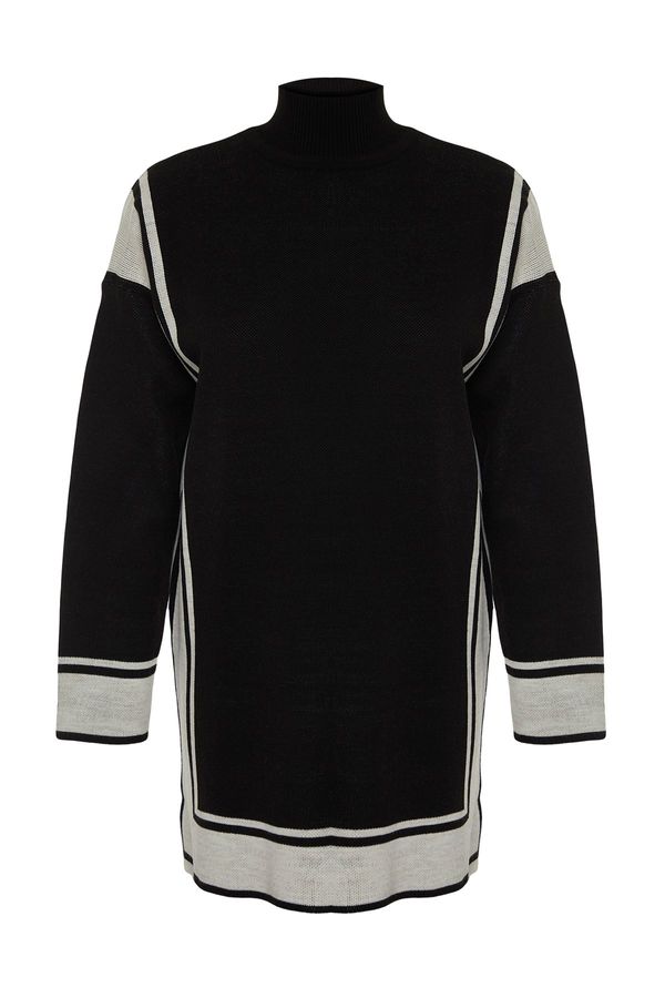 Trendyol Trendyol Black Striped High Collar Knitwear Sweater