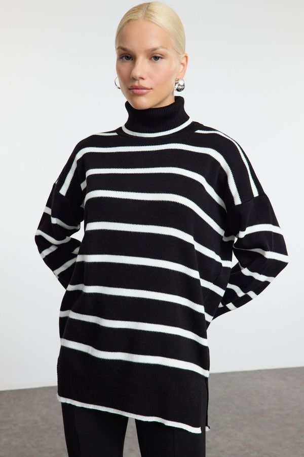 Trendyol Trendyol Black Striped Wide Cut Long Knit Sweater