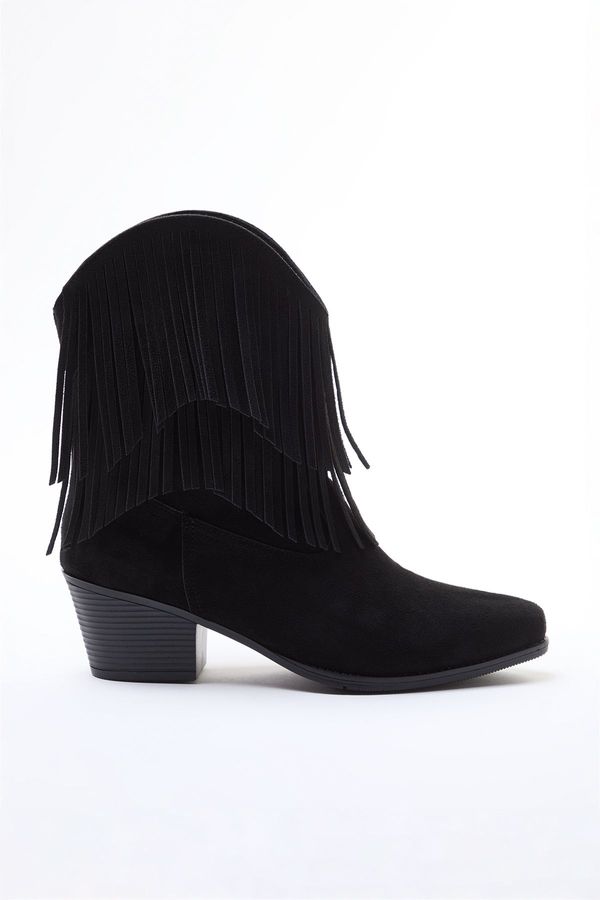 Trendyol Trendyol Black Suede Tassel Cowboy Block Heel Women's Boots