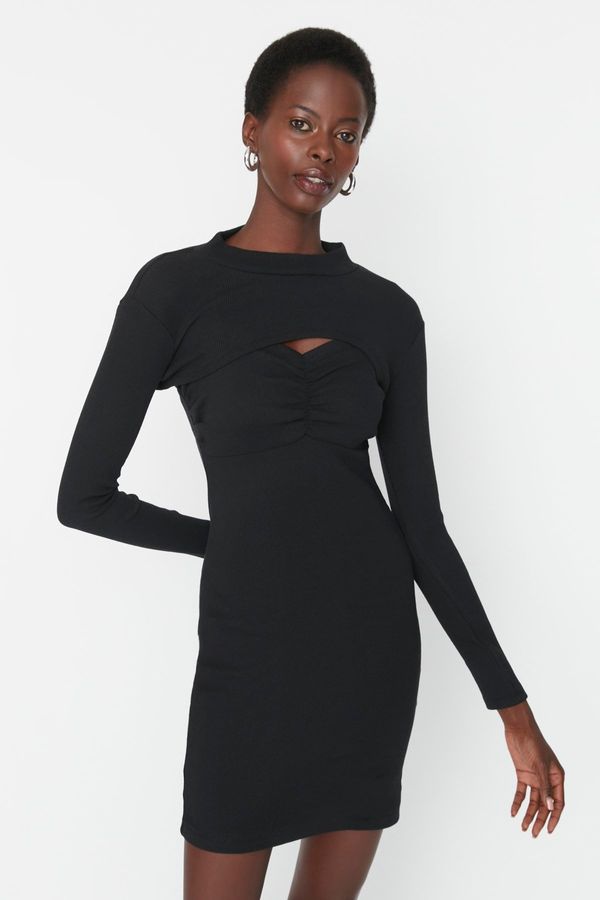 Trendyol Trendyol Black Super Crop Blouse Detailed Bodycone Knitted Dress