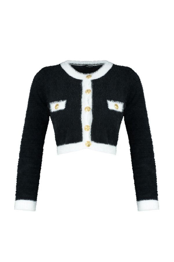 Trendyol Trendyol Black Super Crop Feather Knitwear Cardigan