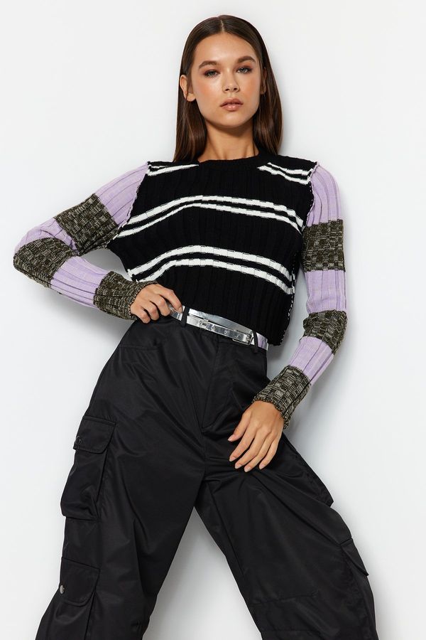 Trendyol Trendyol Black Super Crop Reverse Stitch Detailed Knitwear Sweater