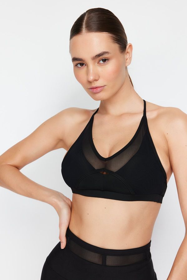 Trendyol Trendyol Black Supported/Shaping Tulle Detailed Rope Strap Knitted Sports Bra