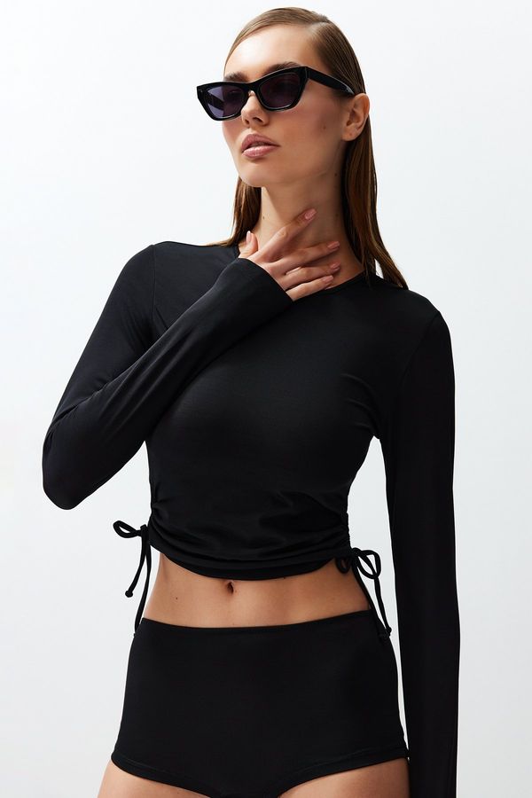 Trendyol Trendyol Black Swim Tunnel Long Sleeve Bikini Top