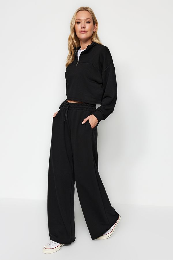 Trendyol Trendyol Black Thick Extra Wide Leg High Waist Knitted Sweatpants
