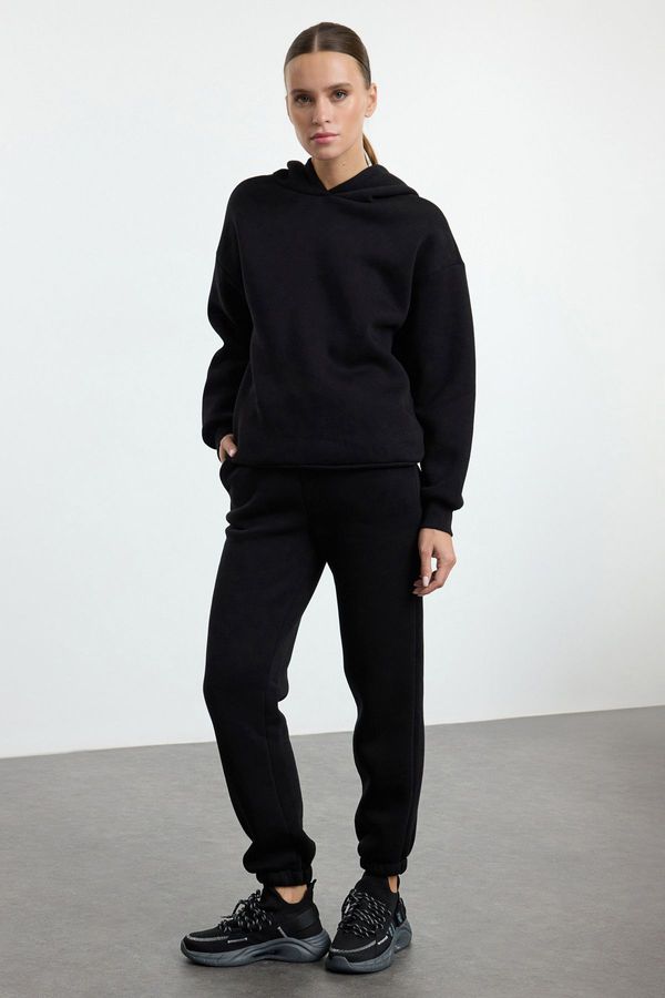 Trendyol Trendyol Black Thick Fleece Hooded Oversize/Comfortable Cut Knitted Tracksuit Set