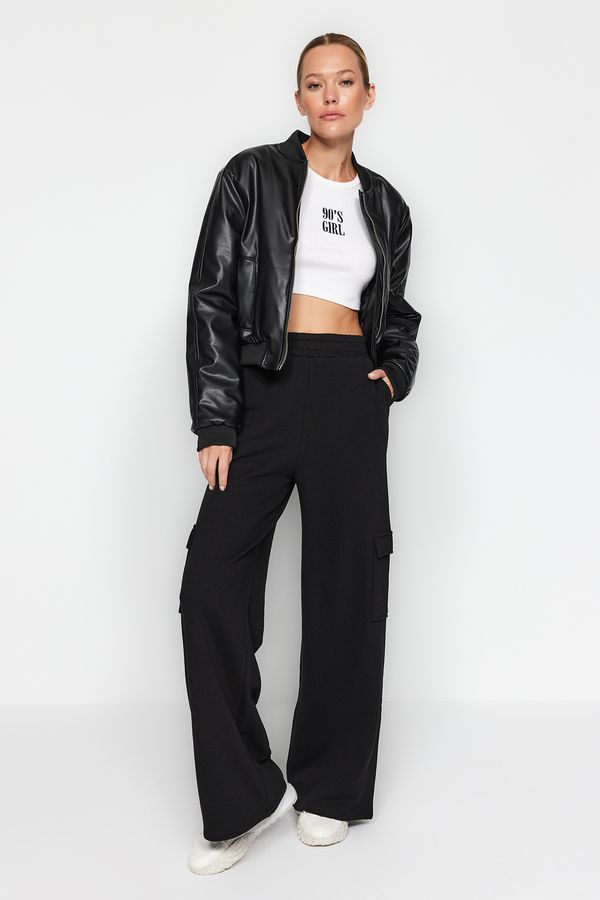 Trendyol Trendyol Black Thick Wide Leg Cargo Pocket Knitted Sweatpants