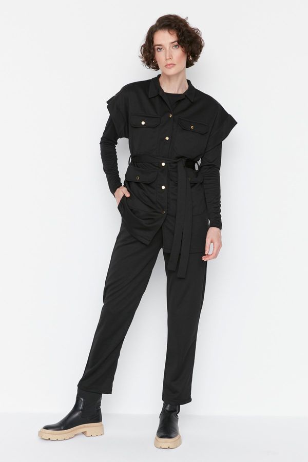 Trendyol Trendyol Black Tie Waist Scuba Vest-Pants Knitted Suit