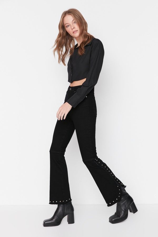 Trendyol Trendyol Black Trock Detail High Waist Crop Flare Jeans