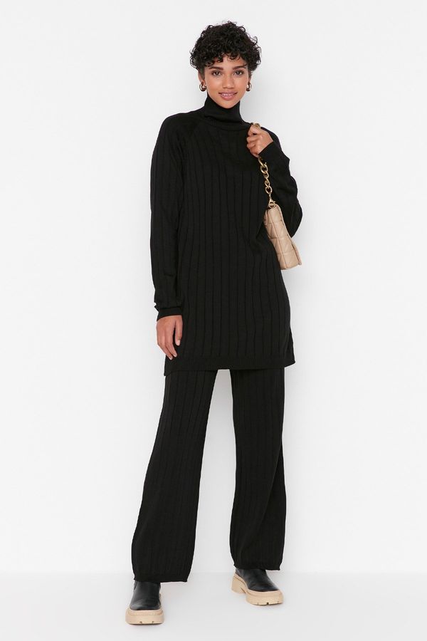 Trendyol Trendyol Black Turtleneck Corduroy Sweater-Pants, Knitwear Suit