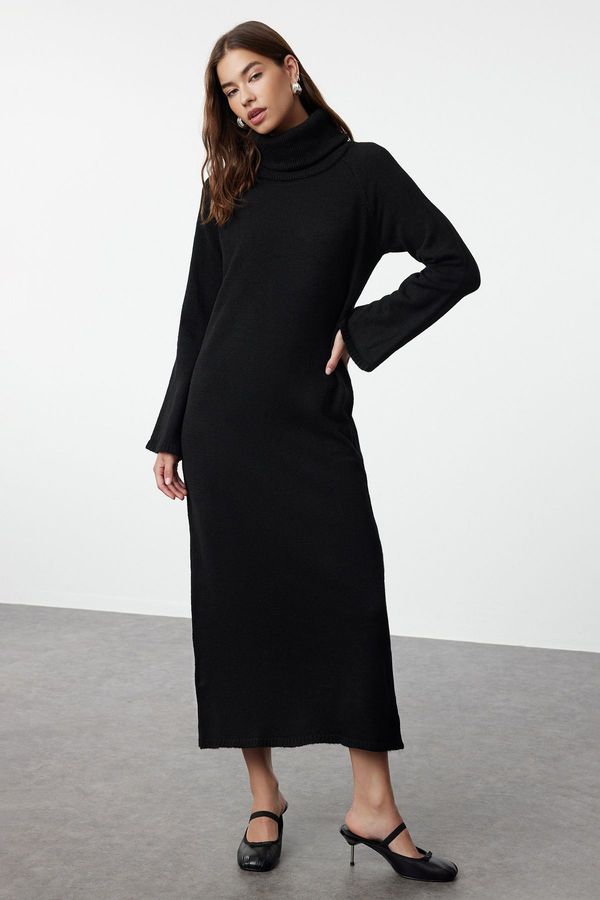 Trendyol Trendyol Black Turtleneck Long Soft Textured Knitwear Dress