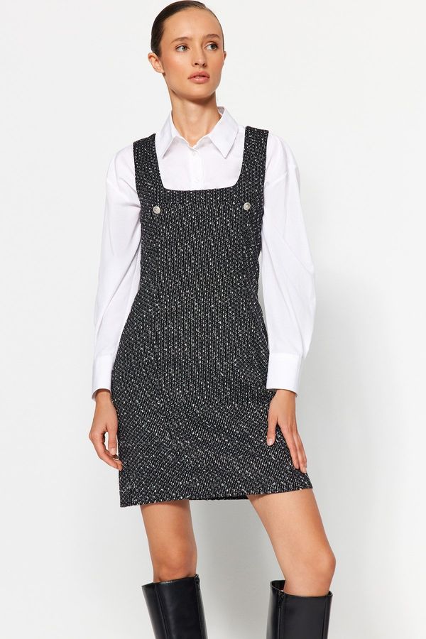 Trendyol Trendyol Black Tweed Mini Gilet Woven Dress