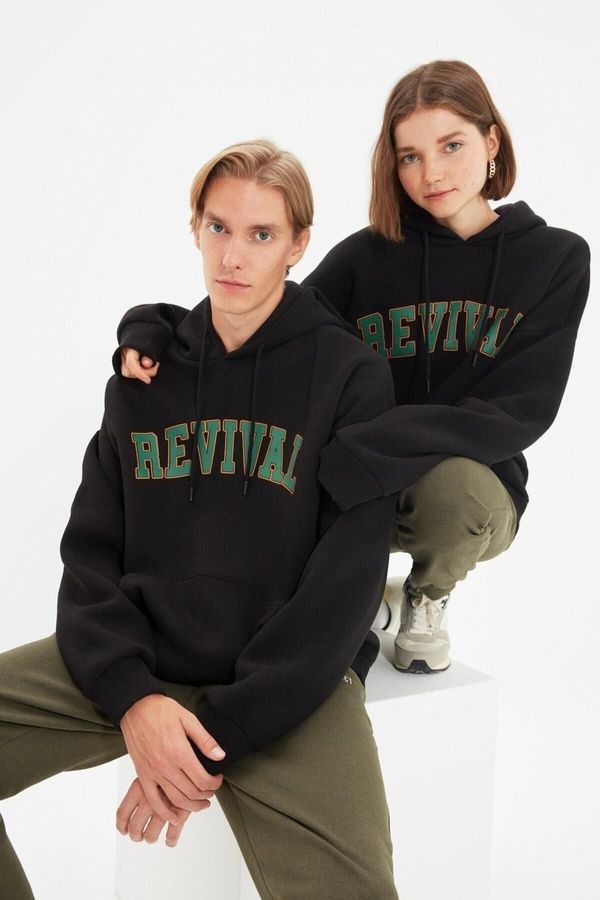 Trendyol Trendyol Black Unisex Plus Size Oversize/Wide Cut Printed Fleece Inside Cotton Sweatshirt