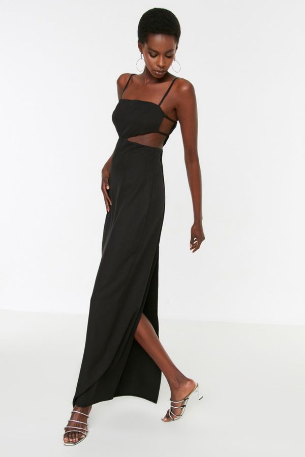 Trendyol Trendyol Black Waist Detailed Long Evening Evening Dress