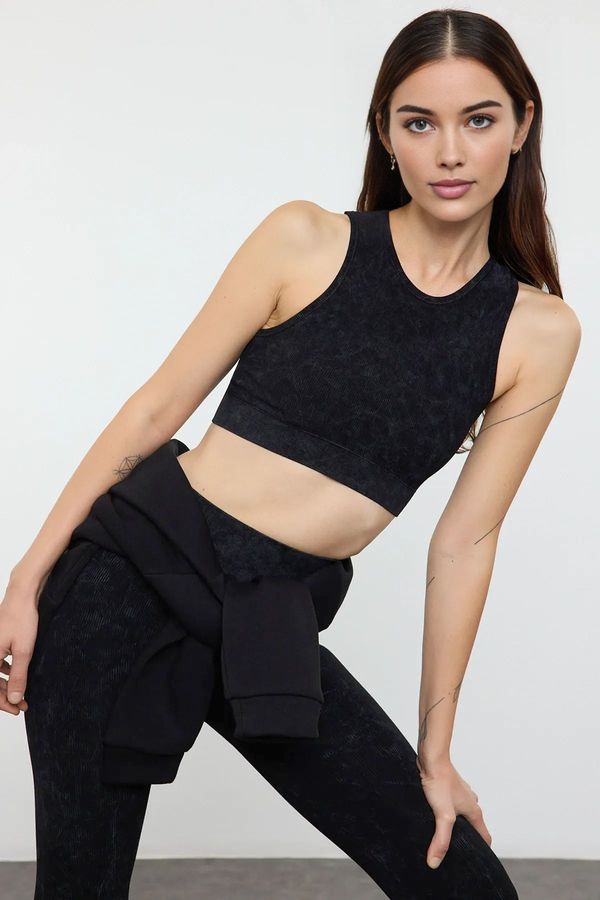 Trendyol Trendyol Black Washed Seamless/Seamless Ribbed and Lightly Supported Knitted Sports Bra