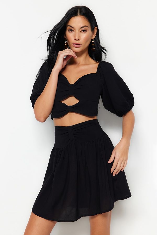 Trendyol Trendyol Black Weave Cut Out/Window Blouse and Skirt Set