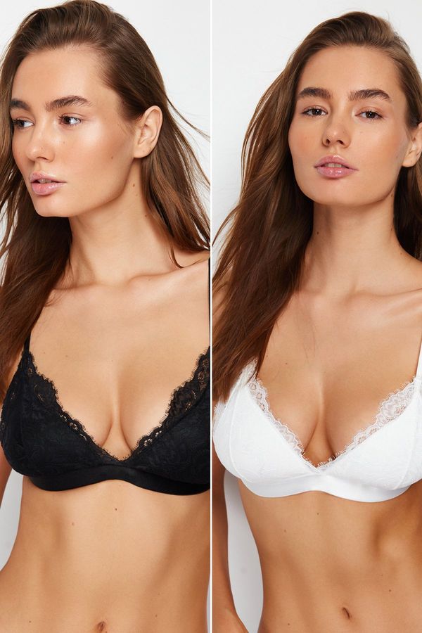 Trendyol Trendyol Black-White 2-Pack Lace Rope Strap Non-wired Cupped Bralette Knitted Bra