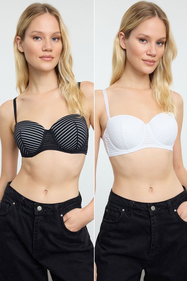 Trendyol Trendyol Black-White 2-Pack Striped Covered Strapless Knitted Bra