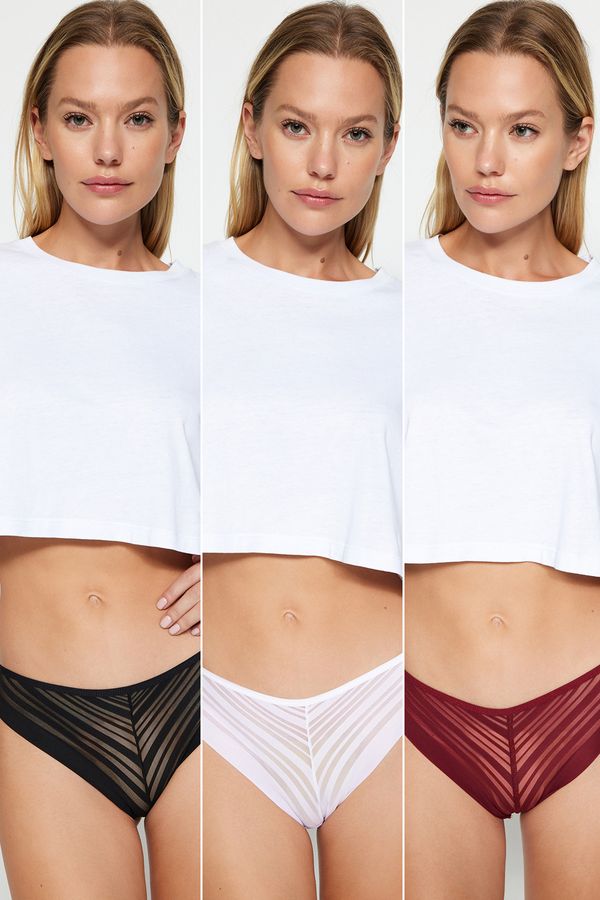 Trendyol Trendyol Black-White-Claret Red 3 Pack Polyamide Brazilian Knitted Panties