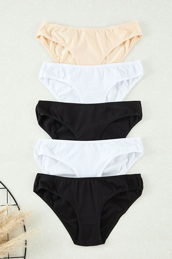 Trendyol Trendyol Black-White-Skin 5-Pack Jersey Plain Slip Panties