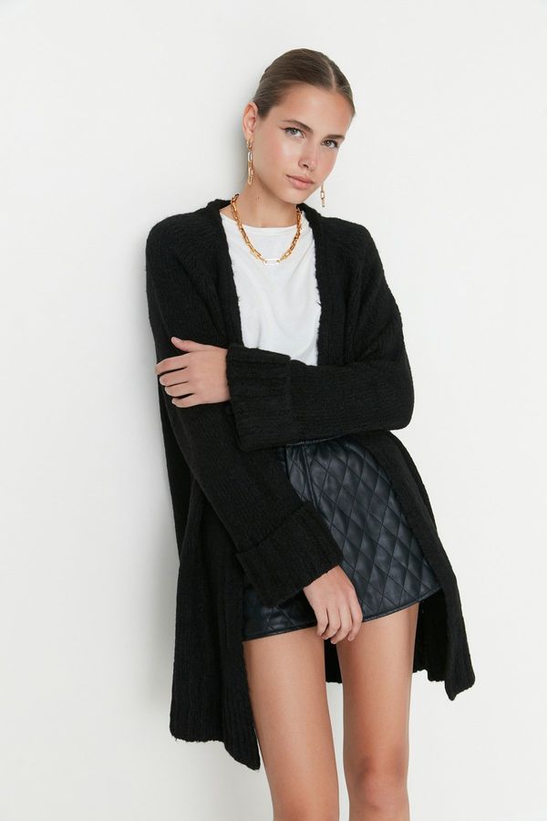 Trendyol Trendyol Black Wide Fit Soft Textured Knitwear Cardigan