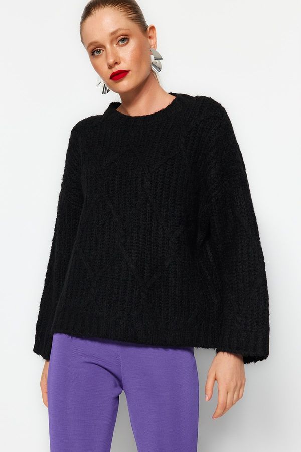 Trendyol Trendyol Black Wide Fit Soft Textured Knitwear Sweater
