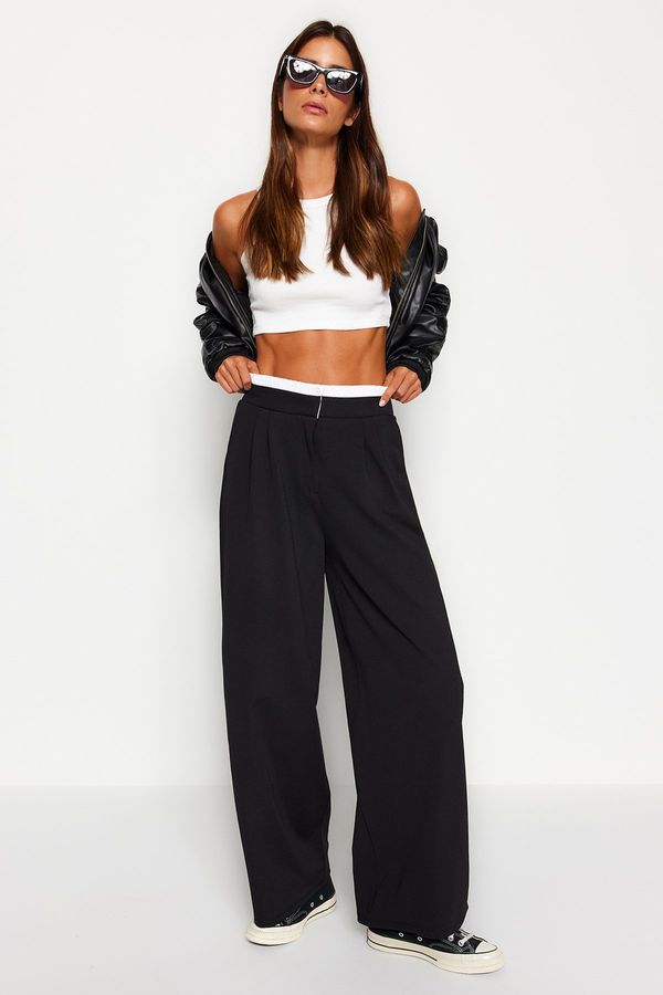 Trendyol Trendyol Black Wide Leg Boxer Belt Detailed Trousers