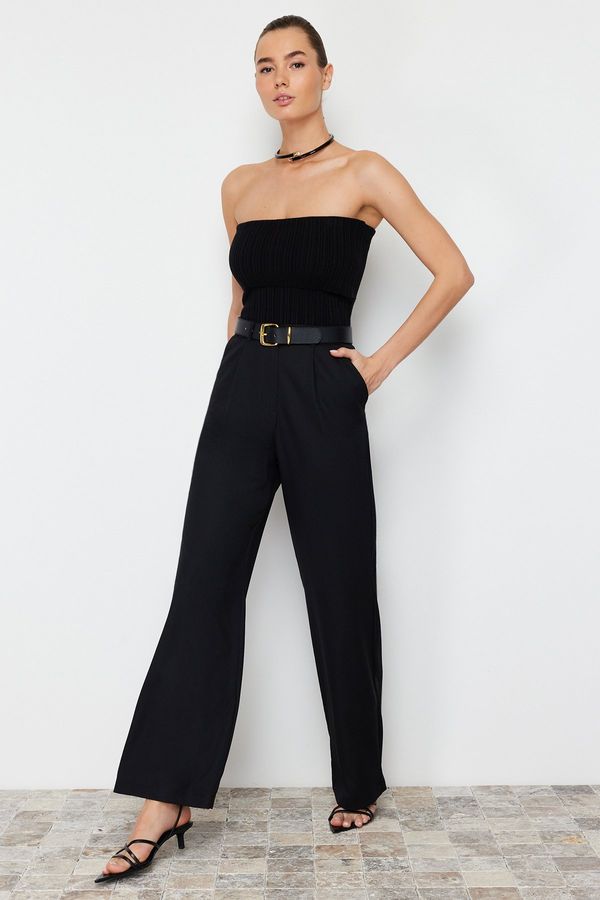 Trendyol Trendyol Black Wide Leg Iron-On Woven Trousers