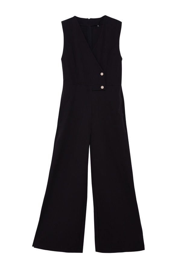 Trendyol Trendyol Black Wide Leg Woven Jumpsuit with Pearl Detail at Waist