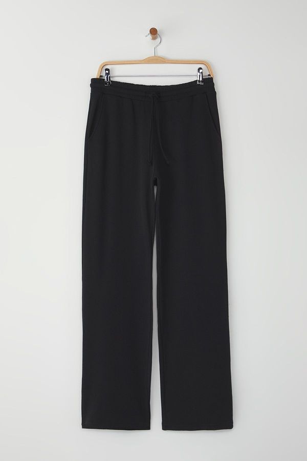 Trendyol Trendyol Black Wide Leg/Wide Cut Textured Sweatpants Trousers