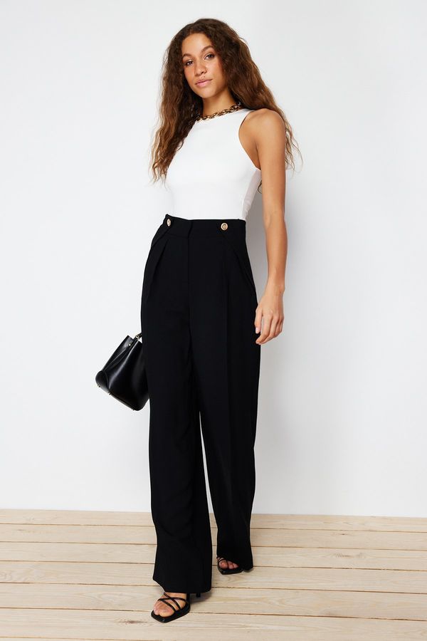 Trendyol Trendyol Black Wide Leg/Wide Leg Buttoned Woven Trousers