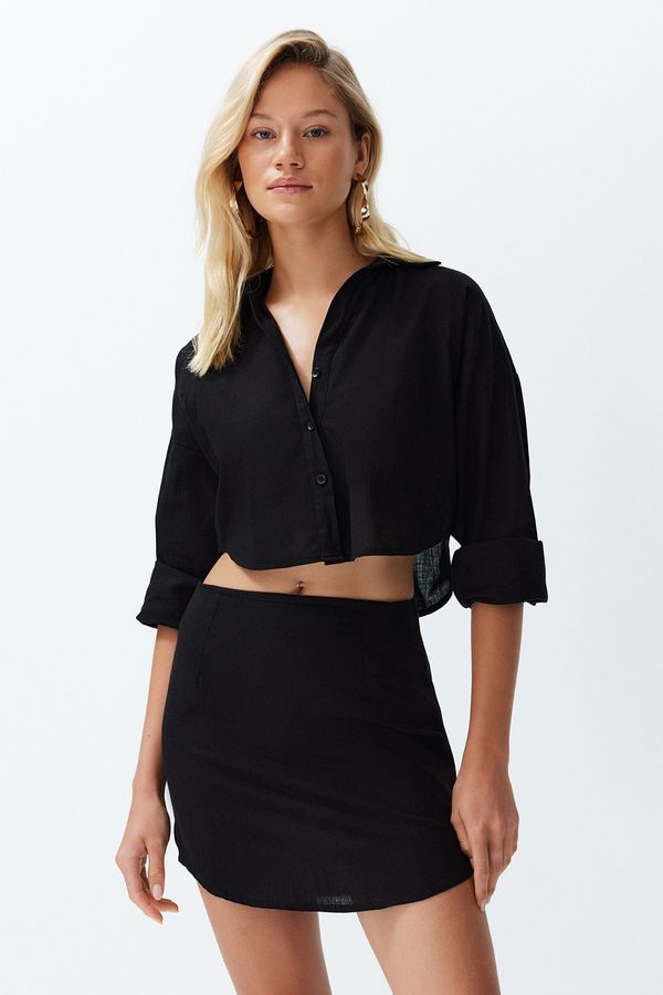 Trendyol Trendyol Black Woven 100% Cotton Shirt Skirt Set