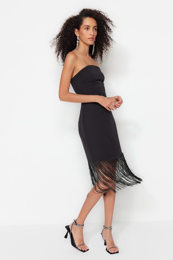 Trendyol Trendyol Black Woven Tasseled Elegant Evening Dress