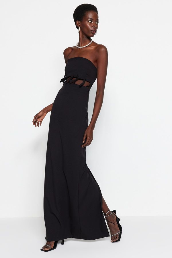 Trendyol Trendyol Black Woven Window/Cut Out Detail Long Evening Dress