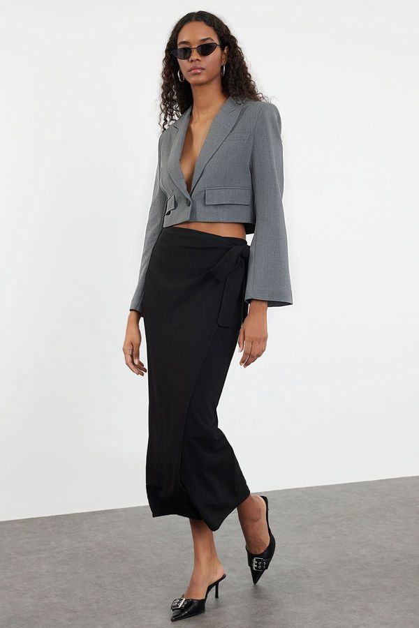 Trendyol Trendyol Black Wrap Tie Slim/Fitting Flexible Midi Skirt