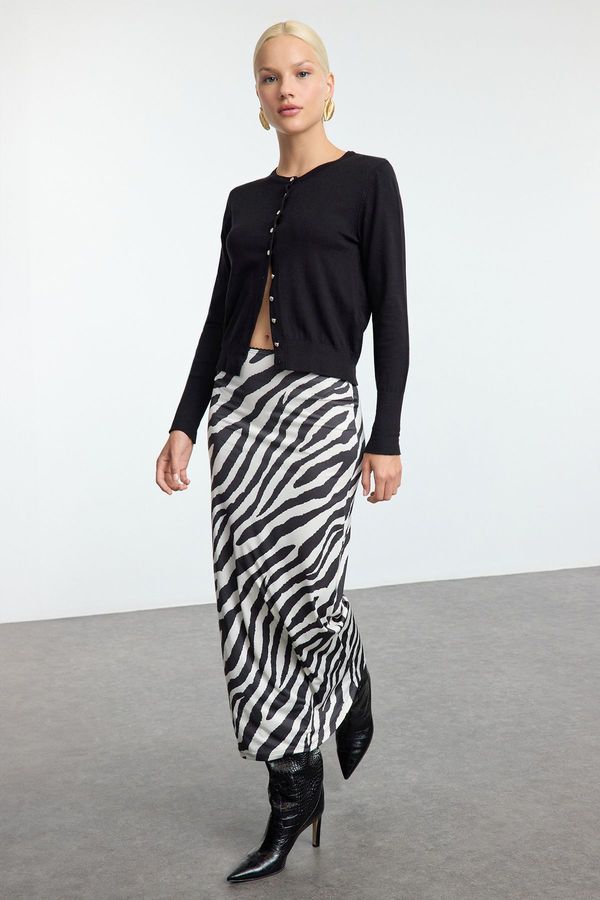 Trendyol Trendyol Black Zebra Animal Printed Elastic Waist Maxi Pencil Skirt