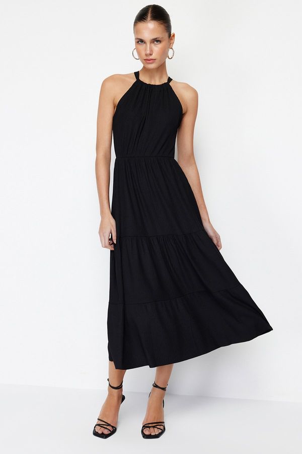Trendyol Trendyol Black*001 Halter Printed A-Line Maxi Knitted Maxi Dress