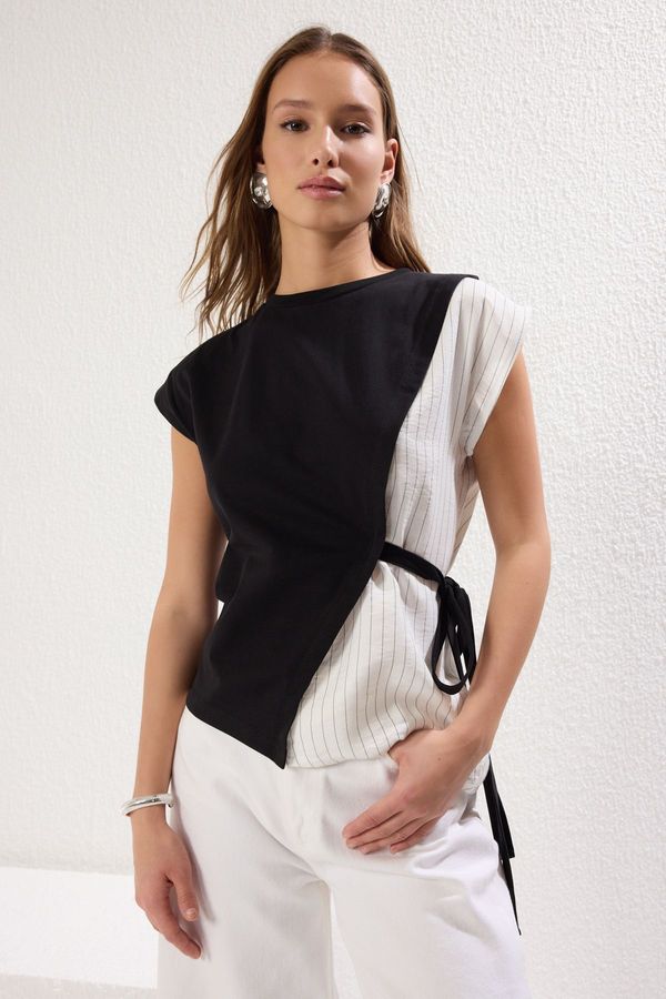 Trendyol Trendyol Black*001 Woven Garni and Binding Detail Relaxed Pattern Knitted Blouse