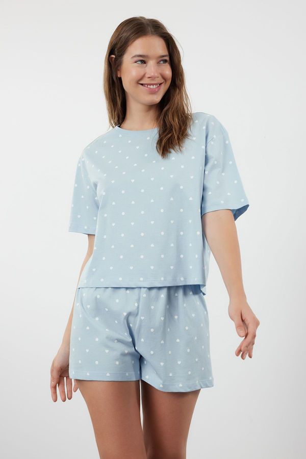 Trendyol Trendyol Blue 100% Cotton Heart Patterned T-shirt-Shorts Knitted Pajama Set